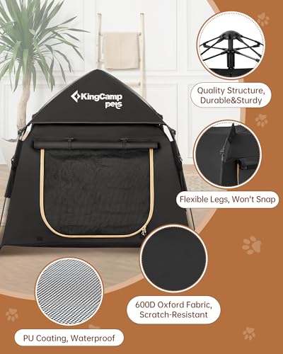 KingCamp Dog Tent, Large Portable Outdoor Indoor Dog House with 600D Oxford Fabric & Dual Layer for Medium Large Dogs, Jet Black - Image 4