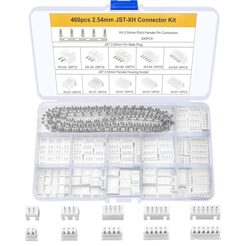 460 Pcs JST-XH 2.54mm Connector Kit, 2.54mm Male and Female 2/3/4/5/6 Pin Header Housing Connector Adapter Plug, JST-XH Terminal Wires Cables Socket Connectors Kit