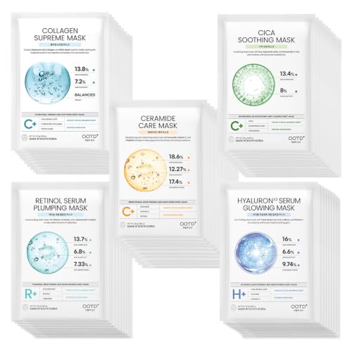 #OOTD 50Combo Vegan Sheet Mask with Collagen,Cica,Ceramide,VitaminC,Retinol