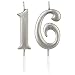Silver 16th Birthday Candles for Cake, Number 16 1 6 Glitter Candle Party Anniversary Cakes Decoration for Kids Women or Men