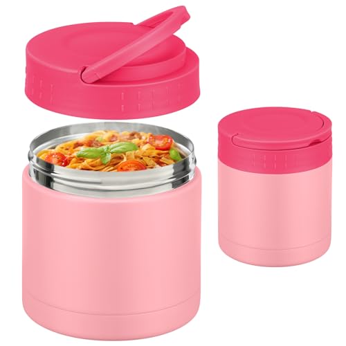 WyfKyd 10.5oz Soup Thermo for Hot Food Kids with Handle Lid, Vacuum Leakproof Insulated Food Jar Stainless Steel Wide Mouth Lunch Container for Office School Travel Outdoors Pink