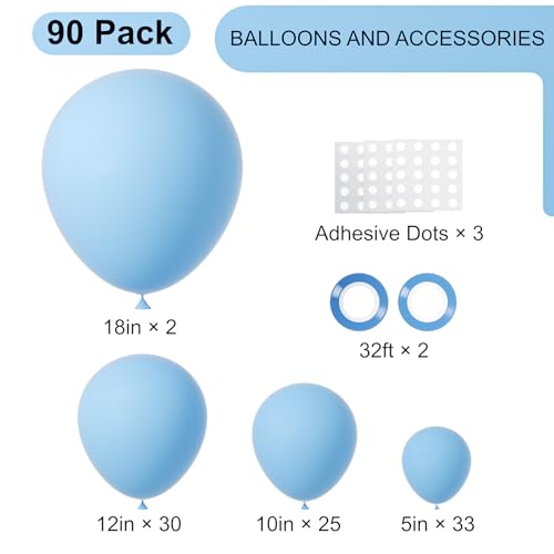 Image of Voircoloria 90pack Light Blue Balloons Different Size 18 /12 /10 /5 Inch Baby Blue Balloon Garland Arch Kit for Boys Girls Birthday Party, Baby Shower, Wedding, Gender Reveal, Baby Shower Decorations