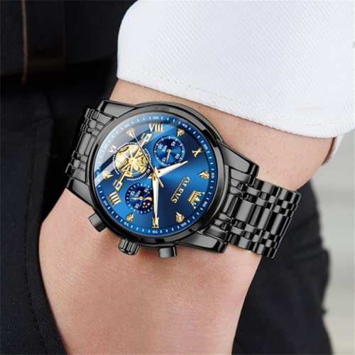 Image of OLEVS Watch for Man Analog Quartz Skeleton Chronograph Diamond Watches Stainless Steel Moon Phase Calendar Waterproof Dress Watches