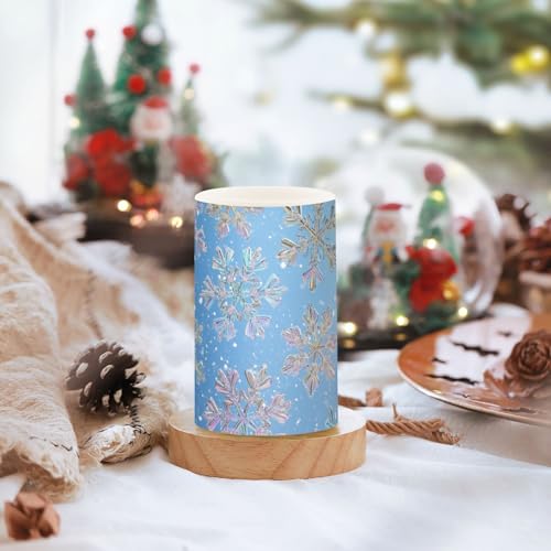 Image of Christmas Lights Flameless Candles Snowflakes Iridescent Colors A Pillar Candles Set of 2 Battery Operated Remote Control Warm Lights Home Decor