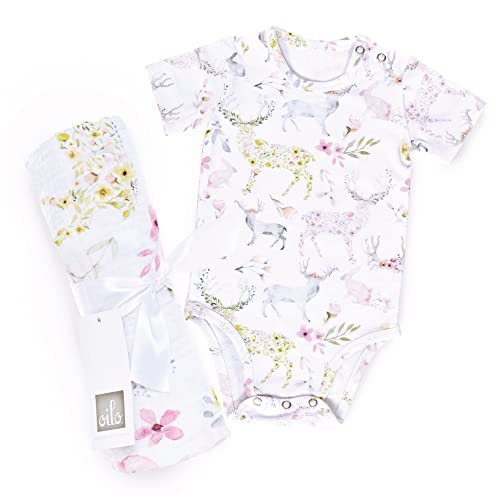 Image of Oilo Studio’s Baby Set I Baby Onesies with Swaddle I Baby Clothes for Newborns, I for 3-6 Months I Gender Neutral Baby Clothing I New Baby, Mother Gifts I Baby Neutral Clothes I Cute Fawn Outfits