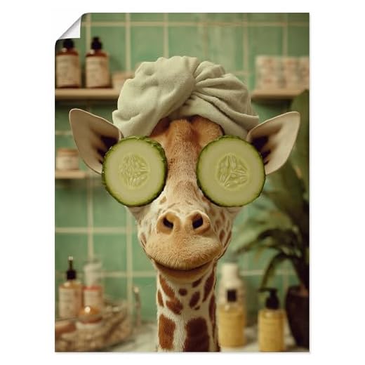 ARTLAND Badezimmer Bilder Poster 30x40 cm Deko Modern lustige Tiere Giraffe Gesichtsmaske Spa Entspannung U6AU