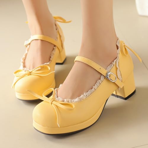 Women's Sweet Cute Bow Platform Lolita Mary Jane Pumps Round Toe Low Block Chunky Heels Ankle Strap Buckle Prom Party Princess Dress Shoes4