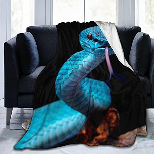 Blue Horror Snake Throw Blanket, 3D Printing Flannel Fleece Blanket Super Soft For Sofa ​Bed Children'S Bedding, Fluffy Microfiber Warm Blanket For Couch Bed Sofa Office Travel Siesta 150x200cm