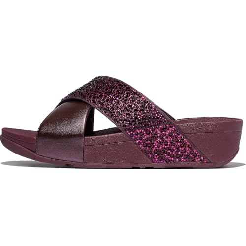 Image of FitFlop Womens Lulu Crystal-Mix Metallic Cross Slides All Black Sandal