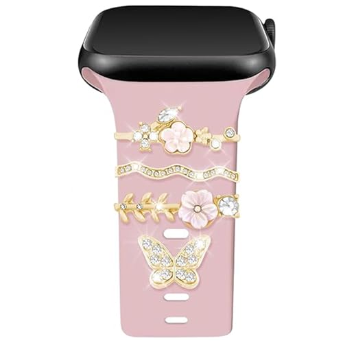 Apple Watch Charms, 4 Stück Goldene Blume Schmetterling Design, Für Smartwatch-Armbänder Geeignet
