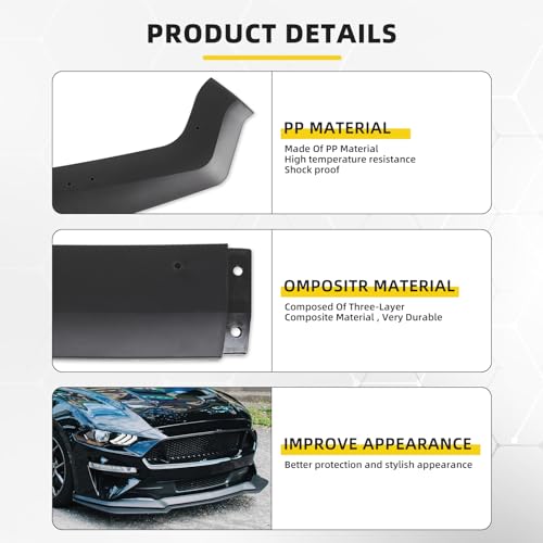 KEEPDSGN 3PCS Matte Black Front Bumper Lip Chin Spoiler Splitter Diffuser Protector Body Kit with Adjustable 10"-13" Red Support Rod Compatible with 2018-2022 Ford Mustang Ecoboost GT V8 by keepdsgn - Used condition - Image 5
