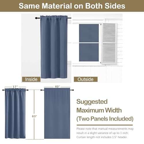 Image of Denim Blue Blackout Curtains for Bedroom 63 Inch Length 2 Panels, Protect Privacy Thermal Insulated Curtains for Bedroom, Dual Rod Pocket Window Treatments Blackout Drapes, 2x40Wx63L Inches