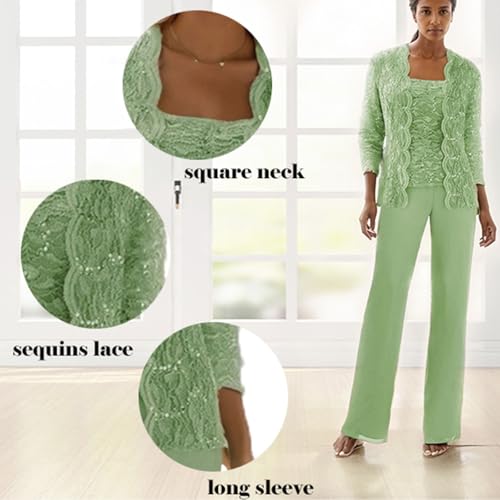 3 Pieces Chiffon Lace Mother of The Bride Pant Suits with Jackets Sequins Wedding Guest Dresses for Women2