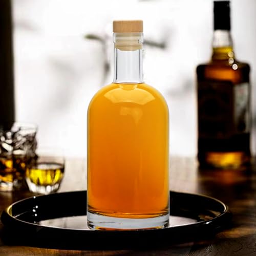Datttcc 25 oz Glass Bottle with T-Top Cork,Liquor Bottles, Heavy Bottom Wine Bottle for Vodka, Juice, Milk, Whiskey, Water, Gift Giving,4-pack