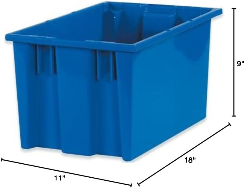 Quantum Storage Systems Stack and Nest Tote Heavy Duty Polypropylene Container, 18" W x 11" D x 9" H, 0.76 Cap (cu ft.) - Blue, 6 Pack