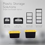 Plastic 5-Gallon Storage Tote with Lockable Lid, Stackable Tough Regular-Duty Bin for Garage, Tools, and Home Organization (4-Pack) - Black and Yellow - Image 6