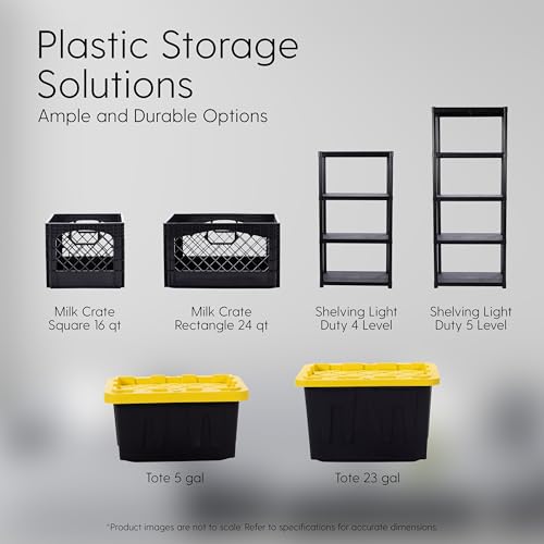 Plastic Milk Crate Storage Tote with Handles, 16-Quart Stackable Cube Organizer for Garage, Home, and Office, Made in the USA, 13" x 13" x 11" (1-Pack) - Black by Factory Direct Partners - Used condition - Image 5