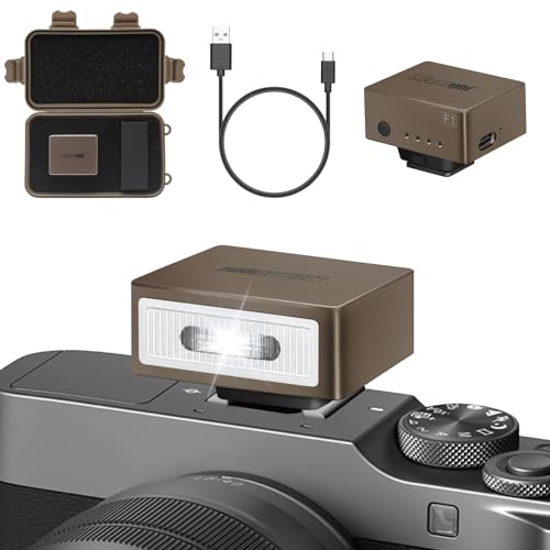 MEDALight F1 Mini Camera Flash Camera Flash Speedlite for Ricoh (GR3/GR3X,etc.) Fuji/Sony ZV1/Nikon/Canon,Digital Film Cameras,Portable Mini hot Shoe Flashlight for DSLR Cameras.(Brown Rosegold)