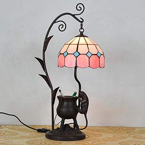 Lampe de table de style abat-jour vitrail et base métal durable