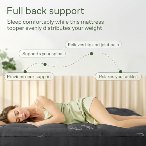 Image of Niagara Sleep Solution Ultra Soft Queen RV Size Mattress Topper - Rayon Derived from Bamboo Pillow Top Mattress Pad for Back Pain Relief - Naturally Cooling for Hot Sleepers, Dark Gray