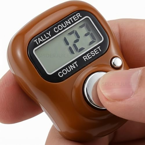 Image of 99999 5 Digit Multiuse Digital Electronic Portable Mini Hand Tally Clicker Counter Finger Ring Mantra Jaap Device Machine Cricket Umpire Counting Zikr Ziker Dhikr (1101 Brown)