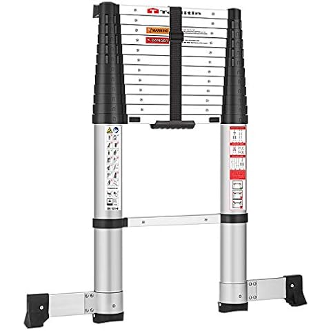 TOOLITIN 12.5FT Pro Telescoping Ladder with Rotatable stabilizer bar,Soft Close Design Aluminum Telescopic Extension Ladder, One Button Retraction Multi-Purpose Collapsible Ladder, 330 Lb Capacity Cover