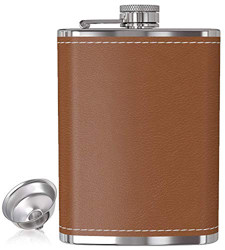 Flask for Liquor and Funnel - 8 Oz Leak Proof 18/8 Stainless Steel