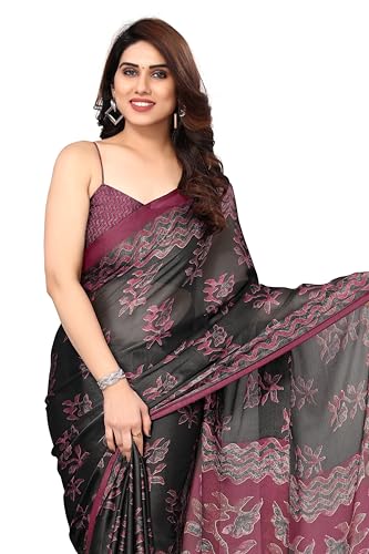 Image of MIRCHI FASHION Women Saree | Chiffon Leaf and Checked Print Professional Office Sari with Blouse