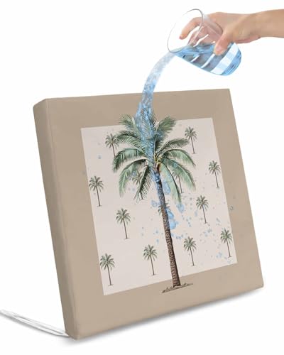2 Pack Summer Palm Tree Waterproof Cushion Covers with Ties, Outdoor Patio Chaise Lounge Chair Seat Cushion Slip Covers Replacement(Only Cover) Farmhouse Green Tropical Plants 22