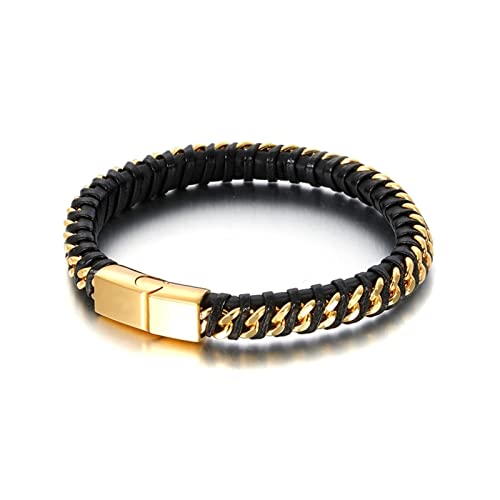 Bracelet de chaîne en acier inoxydable masculin et cuir de motard pour hommes
