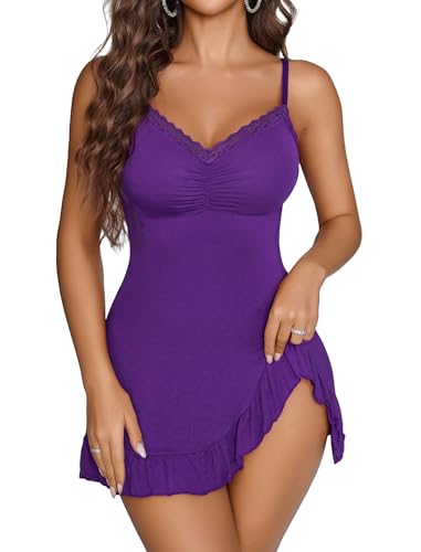 Avidlove Sexy Nightie Babydoll Lace Chemise Nightgown Purple