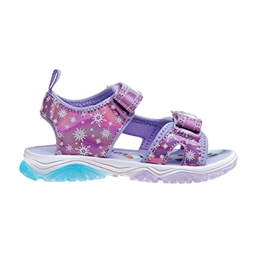 Disney Girls Frozen Sandals -Summer Light Up Elsa Shoes- Kids Water Shoes- Beach Adjustable Strap Open Toe Outdoor Slides Character Slip-On Quick Dry Waterproof, Lilac Blue (12 Medium, Little Kid) #TOP2