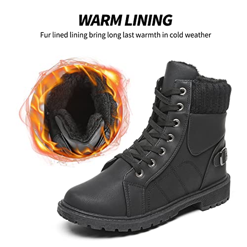 SERNIAL Womens Winter Snow Boots Fur Lined Ankle Boots White Black Side Zipper Booties2