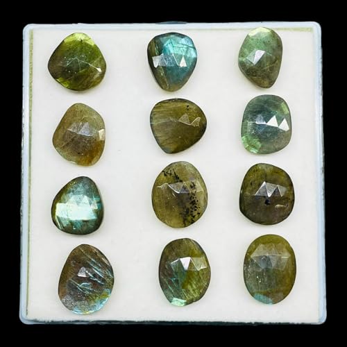 12 Pcs Natural Labradorite 16-19mm Rose Checker Cut Flat Back Loose Gemstones3
