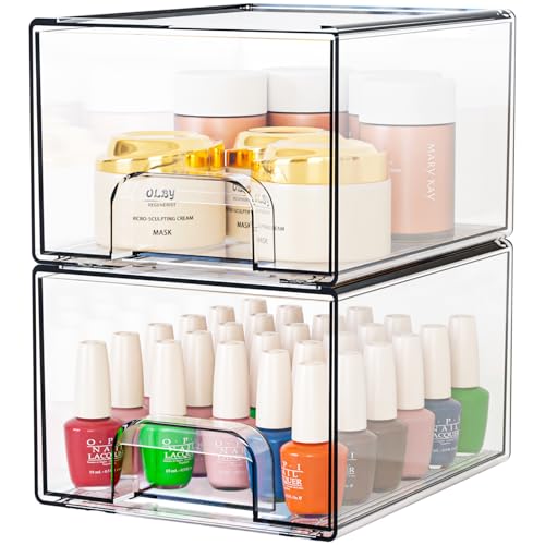 Lrocotanc Lot de 2 Rangement Tiroir - Organisateur de Rangement de Maquillage - Organisateur Transparent pour salle de bain, lavabo, chambre – vue 3