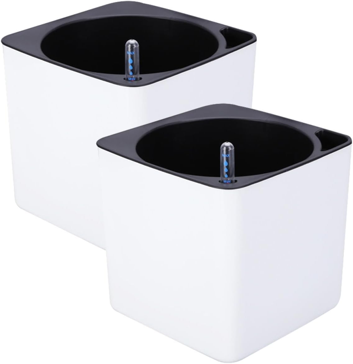 FRCOLOR Self Watering Square Plastic Planter with Water Level Indicator, 15cm Medium White Pot, Automatic Irrigation for Indoor Desktop Plants and Succulents, 4pcs Set