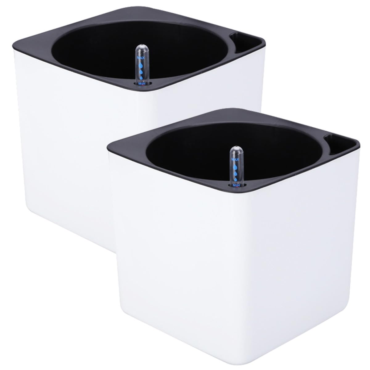 Housoutil Vaso da Fiori Autoirrigante Quadrato in Plastica Bianco 12 CM Set 4 Pezzi con Doppio Contenitore Staccabile Nilometro Galleggiante e Corda di Cotone per Riserva D’Acqua Porta