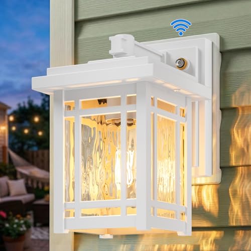 OPAXIS White Outdoor Light Fixture Dusk to Dawn Porch Lights Outdoor Exterior Wall Light with Ripple Glass Square Outside Lights for Patio Anti-Rust Garage Wall Sconce Light Photocell Auto On/Off