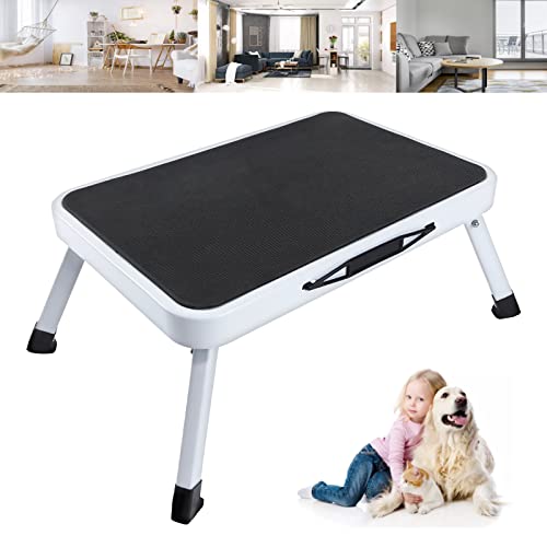 Escalera de un solo escalón, taburete de cocina plegable de acero con plataformas pequeñas, portátil, ligera, 1 escalón con alfombrilla antideslizante de seguridad para jardín, oficina, camping, hogar