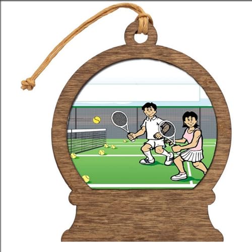 PrintedPerfection.com Personalized Tennis Couple Wooden Snow Globe Shaped Christmas Ornament