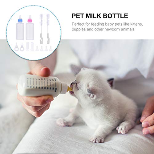 Conjunto de mamadeira para gatinhos e cachorrinhos de estimação 12 unidades (azul + rosa)