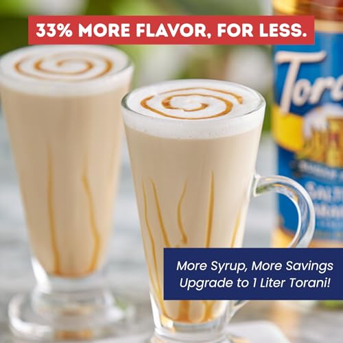 Image of Torani Sugar Free Salted Caramel Syrup 1 Liter Bottle with Pump Dispenser - Zero Calorie Flavored Coffee Syrup for Lattes, Cold Brews, Teas, Cocktails & Desserts - Keto Friendly