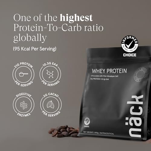 Image of Nack Whey Protein Chocolate 840G | Whey Isolate & Concentrate Blend I Sourced From Europe | 21G Protein | 10.3G Eaa | Developed By Sport Nutritionists | Informed Choice Certified | Chocolate With Pink Himalayan Salt | Pack of 2