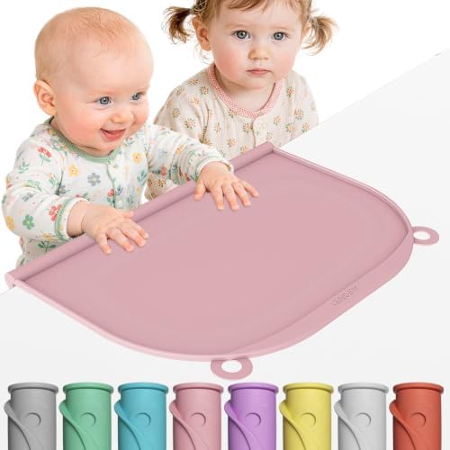 Large Silicone Suction Table Mat, 17" x 12" Thick Placemat with Edge-Bumper, Raised Edge Leakproof, Non-Slip for Kids Toddler Baby Essentials Dinning, Restaurant Eating, Plates, Art, Craft & Painting