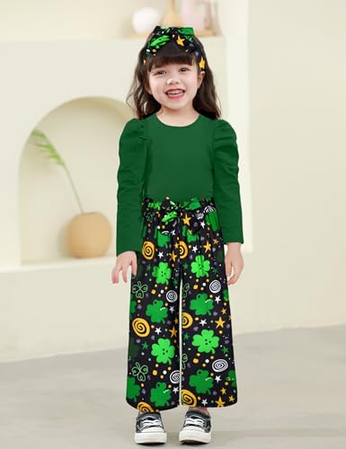 Image of MIGU Toddler Girl Clothes,Girls Fashion Clothes Puff Sleeves Shirt Pants Headband 3Pcs Girls Gifts Sets