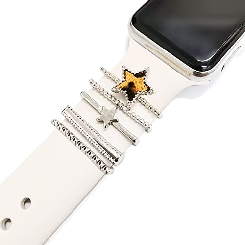 Image of 5Pcs Charms for Apple Watch band 41mm 45mm 40mm 44mm 38mm 42mm 46mm 49mm Women,Diamond+Metal Jewelry Decorative Ring For iWatch series 11 10 9 8 7 6 5 4 se 3 /2,Galaxy watch 7 /6 /5 /4,Strap Accessories
