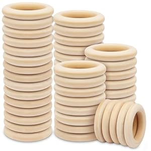 Belle Vous Wooden Rings Craft Set – 50pcs (70mm Hoops, Unfinished Curtain & Macrame Rings)