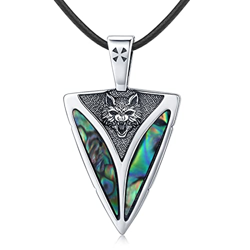 Eusense Wolf Halskette, Wolf Anhänger Kette mit Abalone Schale, Schmuck Geschenk 925 Sterling Silber für Damen Herren Cover
