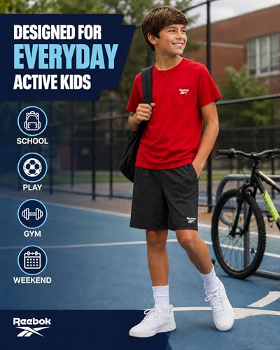 Image of Reebok Boys Athletic Shorts Set - 2 Piece Summer Clothes Outfit with Graphic Tee and Boys Basketball Shorts for Active Kids