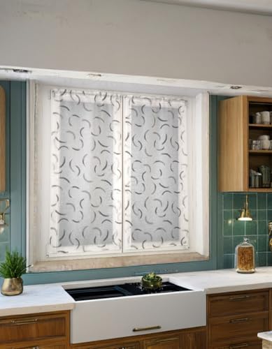 mauro Par de visillos Tipo Panel para Ventana y Puerta – Ancho 45/65/90 cm – Tejido Estampado con Efecto Pinceladas – Largo Personalizable – 2 Colores: Beige y Gris – Modelo Ilaria - Gris 45x240 cm